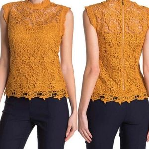 Nanette Gold Crochet Lace Sleeveless Blouse Tank Top Size Small